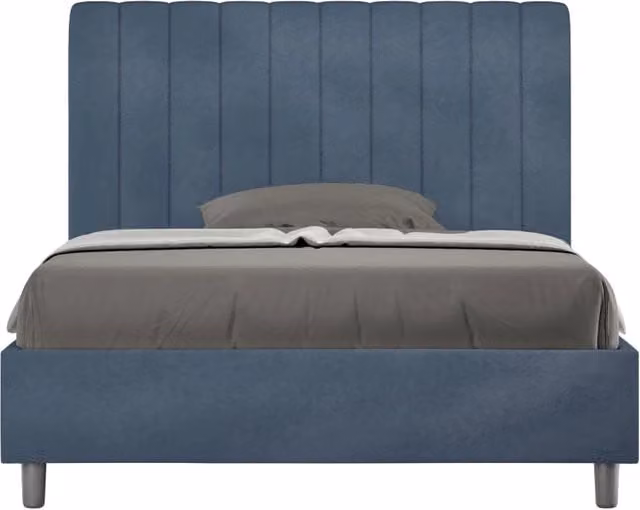 Letto matrimoniale moderno GIORDANOSHOP in legno e tessuto blu con rete a doghe fisse L/P/H: 122 x 230 x 135 cm – 1