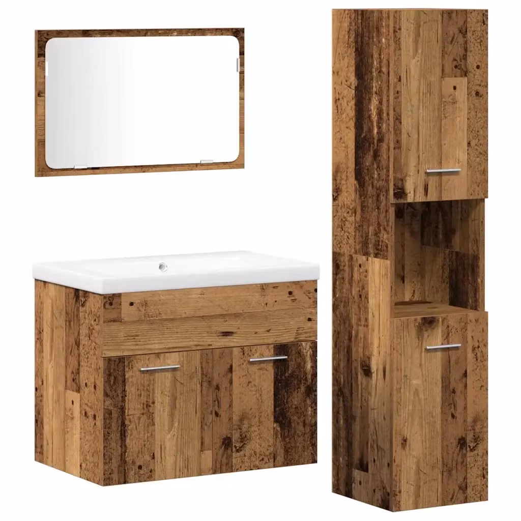 Set di mobili da bagno moderno vidaXL in MDF marrone con dettagli argento composto da mobile lavabo e pensile a muro – 2