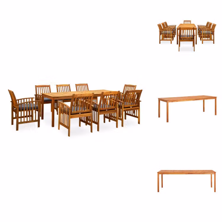 vidaXL Set da pranzo da giardino 9 pezzi con cuscini in legno massiccio di acacia - Set di mobili da giardino