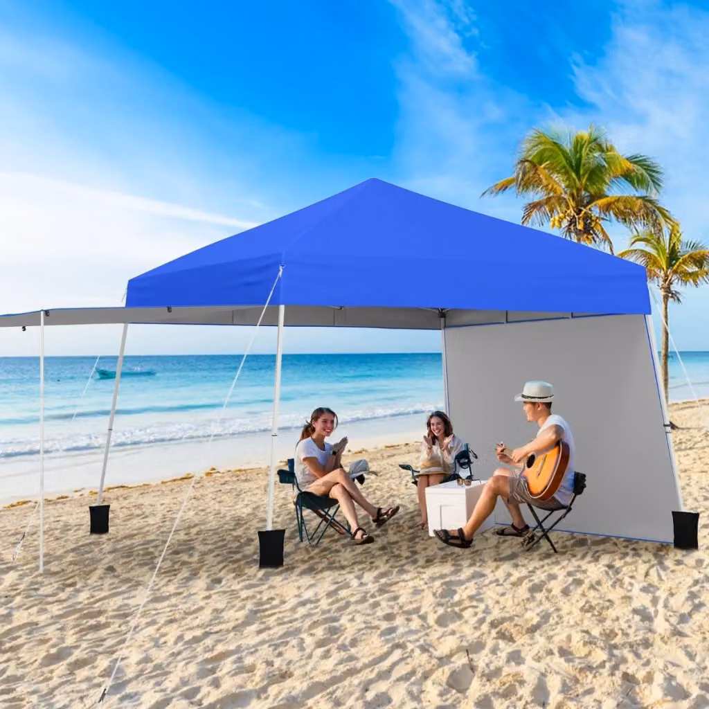 Tenda gazebo Design Mania blu con pareti laterali convertibili in tenda da sole, rifugio solare pieghevole in metallo L/P/H: 430 x 280 x 264 x 20 cm – 2