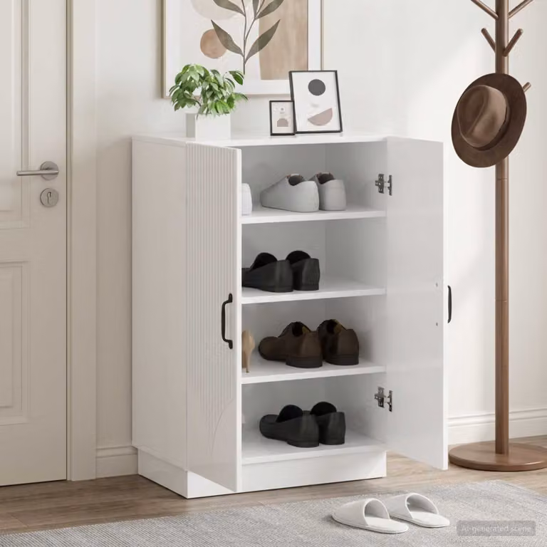 Mobile porta scarpe HOORN vidaXL Bianco Lucido L: 59,5 cm, P: 39,5 cm, H: 87 cm