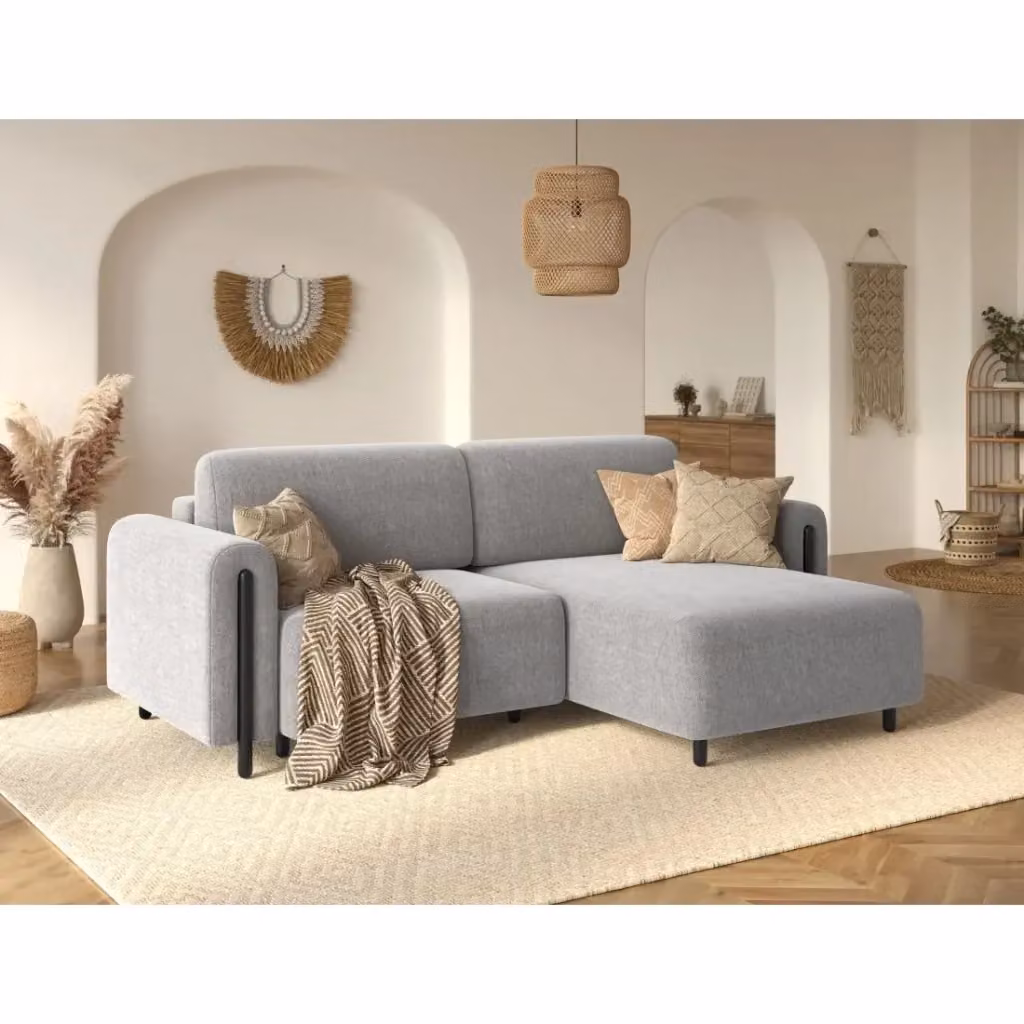 Divano ad angolo convertibile ARVESSA MEUBLORAMA grigio, tessuto bouclé, con funzione letto e contenitore, angolo destro, L 244 x P 154 x H 95 cm – 2