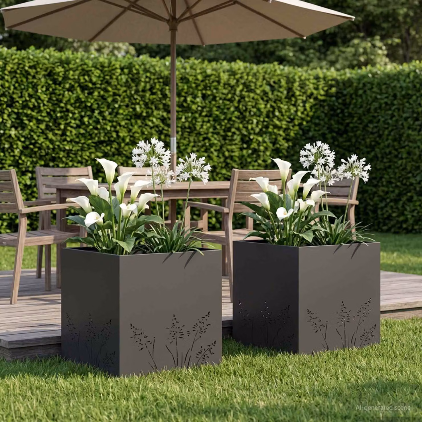 Set di 2 vasi da giardino vidaXL in metallo nero L/P/H: 50 x 50 x 49 cm