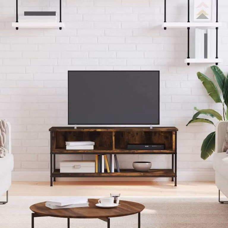 Mobile Porta TV vidaXL in stile industriale, Rovere Fumo, L 100 cm x P 35 cm x H 45 cm