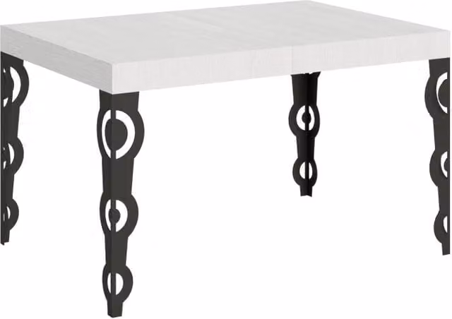 Tavolo allungabile Karamay moderno in bianco frassino con telaio antracite L/P/H: 120-224 x 90 x 77 cm