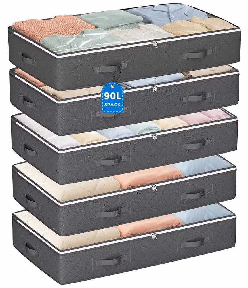 Sacchetti portaoggetti da mettere sotto il letto - Organizer per coperte e vestiti - Tessuto non tessuto - Antipolvere e resistente all'umidità - Pieghevole - 100x50x18 cm - Set da 5 pezzi