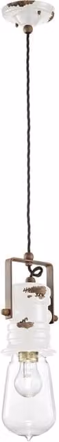 Lampadario Industrial Urban Ferro Ceramica Vintage Bianco 1 Luce E27 37Cm