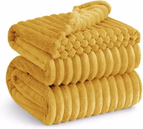 Coperta morbida in pile e microfibra gialla per letto o divano, L 220 x P 240 cm