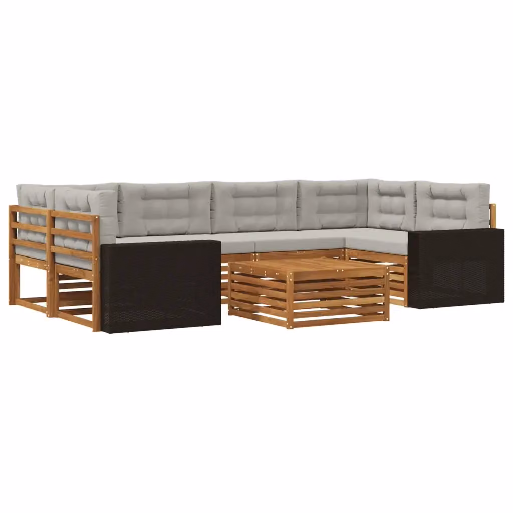 Set di divani da esterno moderno vidaXL in legno di acacia con 7 pezzi, colori beige e grigio – 2