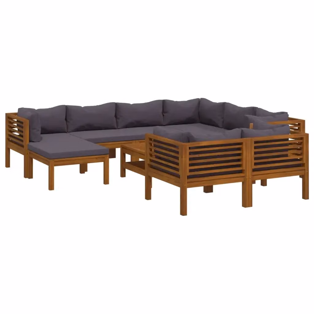Set da giardino componibile vidaXL in legno di acacia con 10 pezzi e cuscini grigi – 2