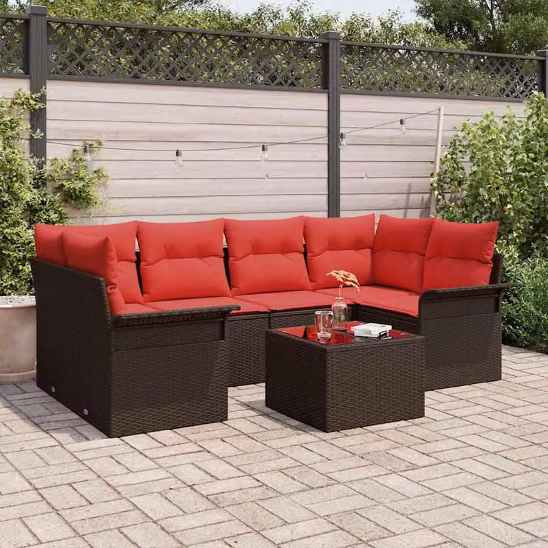 Maison Exclusive - Set da giardino composto da 7 pezzi, divano, in rattan sintetico marrone