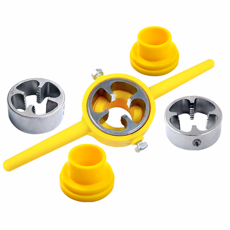 set di 6 pezzi per la filettatura del PVC - Utensile manuale per tubi in plastica - con filiera e impugnatura da 1/2", 3/4", 1" - Riutilizzabile