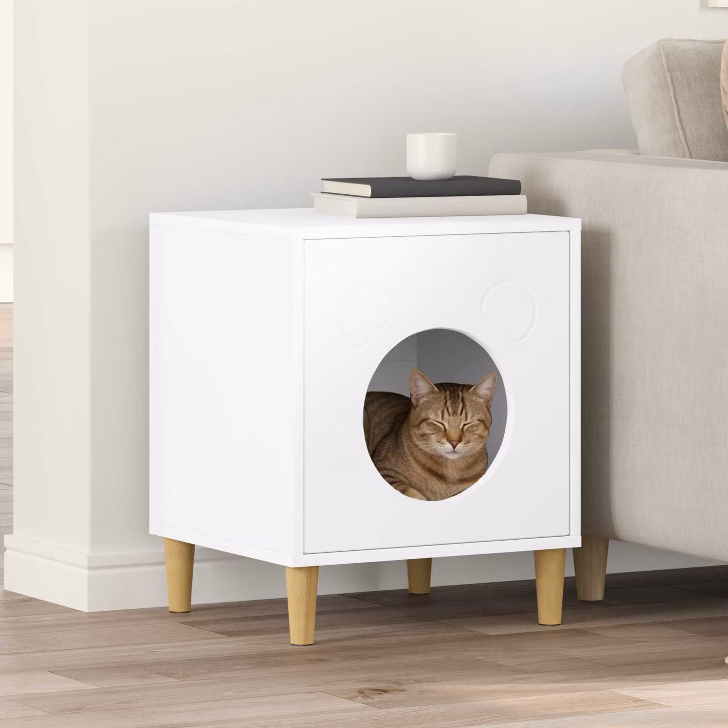 Casa per gatti vidaXL in legno ingegnerizzato bianco L 42,5 cm x P 40 cm x H 53 cm
