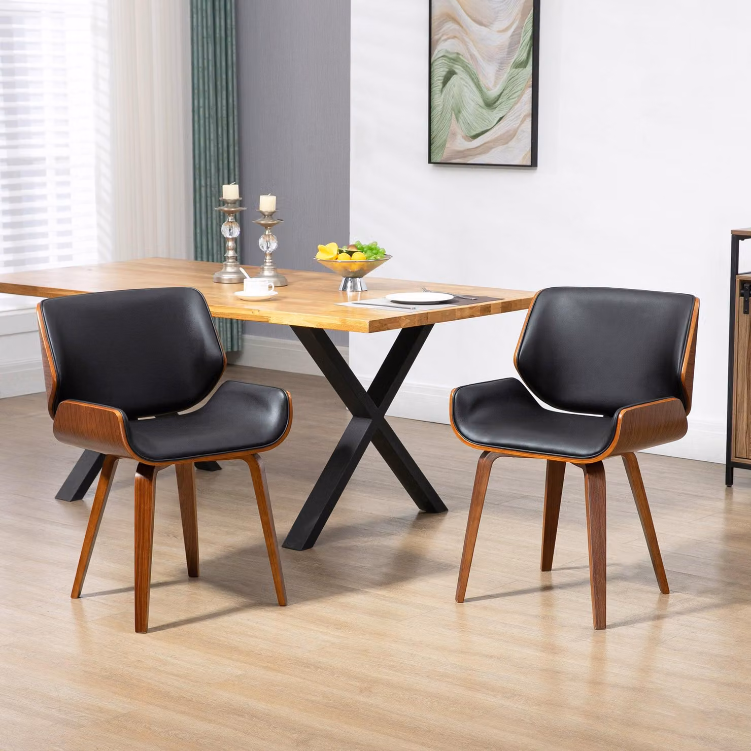 Sedie da pranzo – Set da 2 – Sedie da pranzo vintage – Rivestimento in ecopelle – Gambe in acciaio nero