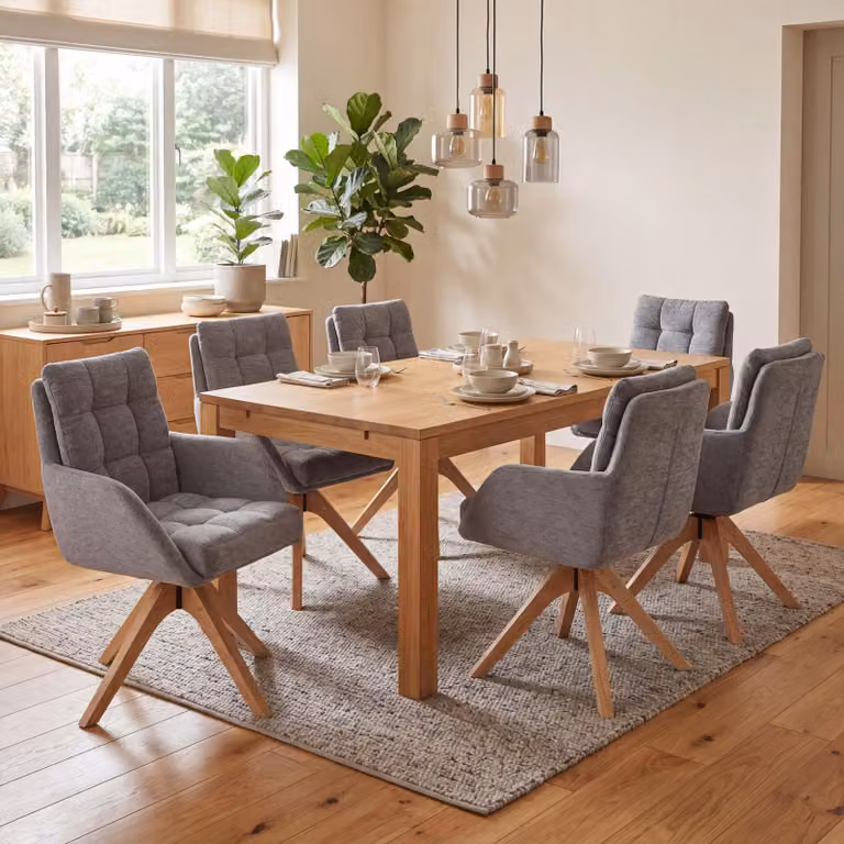 Set di 6 sedie da pranzo modello HWC-Q36, sedia per cucina, girevole, rivestita in tessuto chenille (680g/m²), struttura in legno MVG, colore grigio
