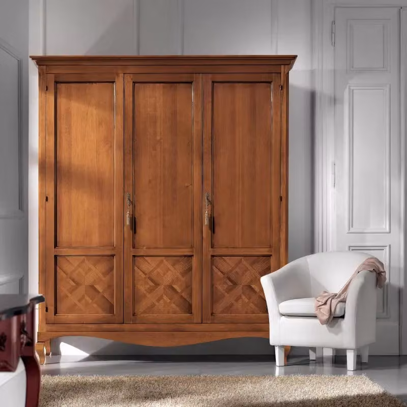 Armadio classico a 3 ante intarsiate in legno di faggio color marrone Mobili 2G L/P/H: 190 x 62 x 220 cm – 2