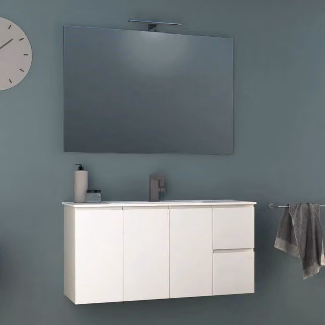 Mobile Bagno Sospeso 100 cm Lavabo e Specchio Tavassi Urano Bianco Lucido