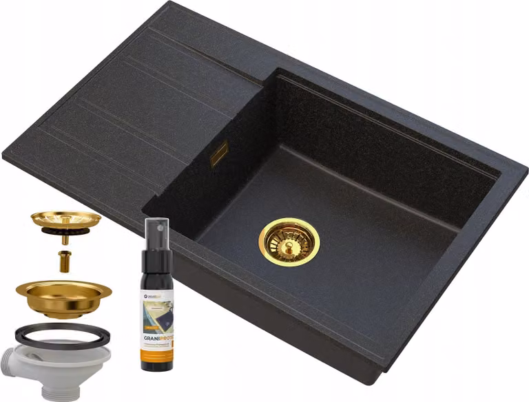 Granitan - Lavello in granito - Lavello da cucina - Nero-oro - Lavello - LOUIS GOLDEN
