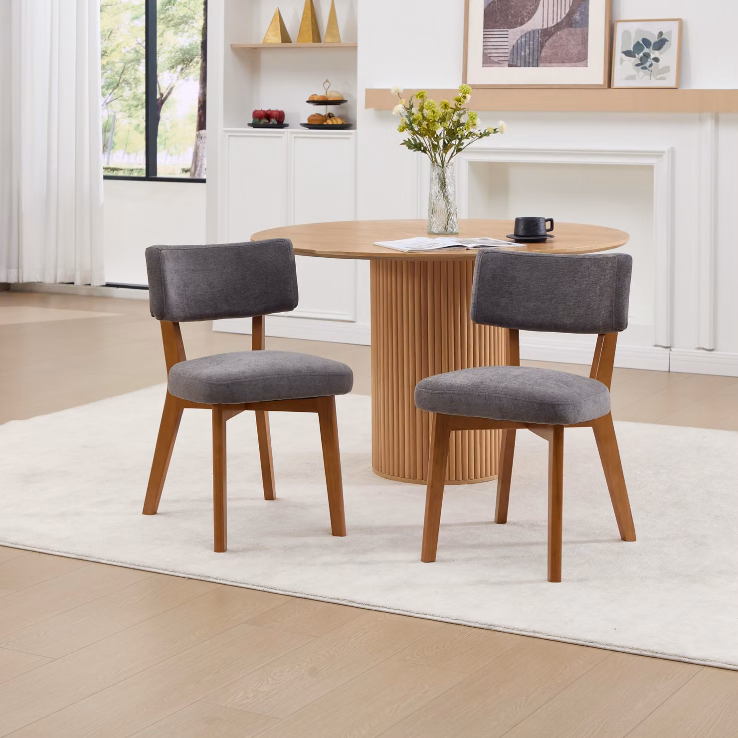 LVHOM Set di 2 sedie imbottite in massello con rivestimento in lino, sedia da pranzo ergonomica con schienale, sedia da cucina, sedia da salotto di metà secolo, grigio