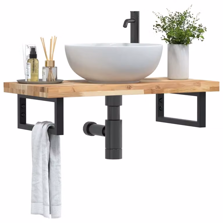 Ripiano a parete per lavabo Design In in legno di acacia e metallo nero e marrone L: 40 cm, P: 40 cm