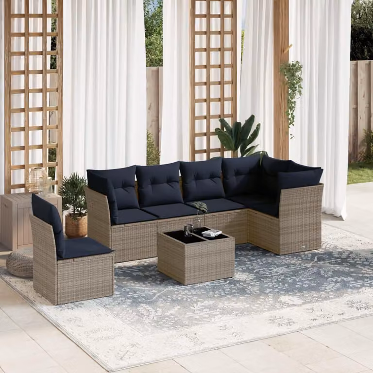 Maison Exclusive - Set divano da giardino 7 pezzi con cuscini, grigio, polyrattan