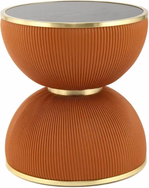 Tavolino di design Jokai in pietra sinterizzata e pelle PU cognac