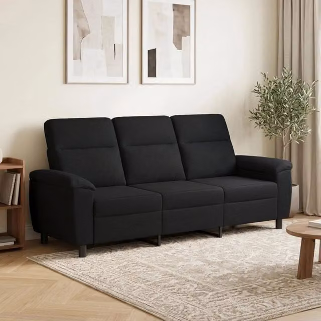 Divano moderno vidaXL in tessuto nero con struttura in metallo L: 214 cm, P: 90 cm, H: 95 cm