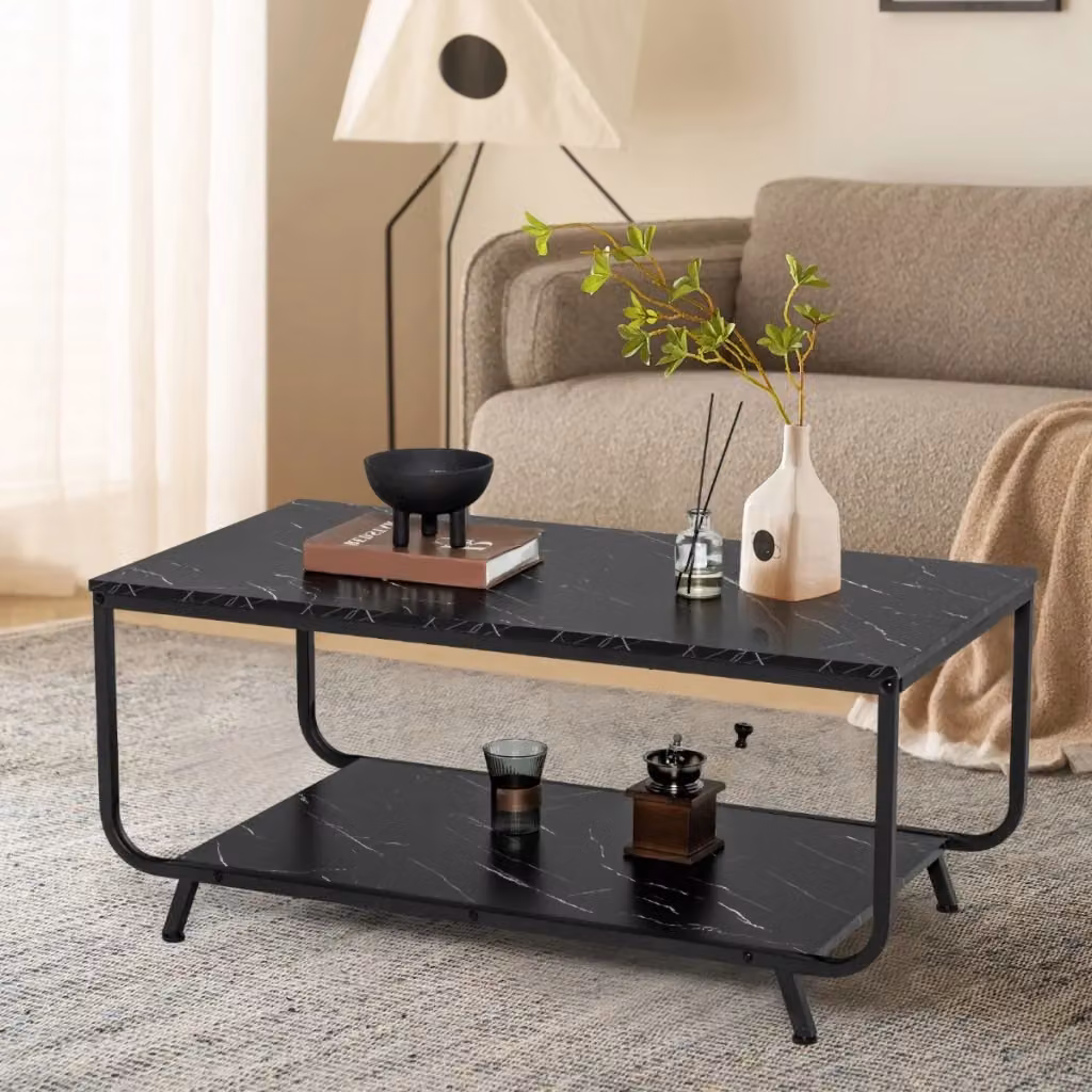 Tavolino da caffè moderno Design Mania in finto marmo nero per salotto, ufficio o balcone L: 105 cm, P: 55 cm, H: 46,5 cm – 2