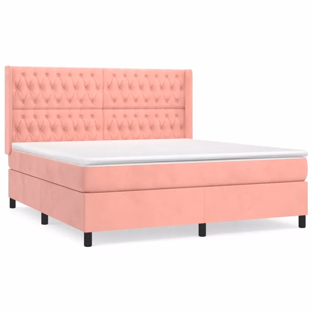 vidaXL Giroletto a Molle con Materasso in Velluto Rosa e Bianco L/P: 180 x 200 cm – 2