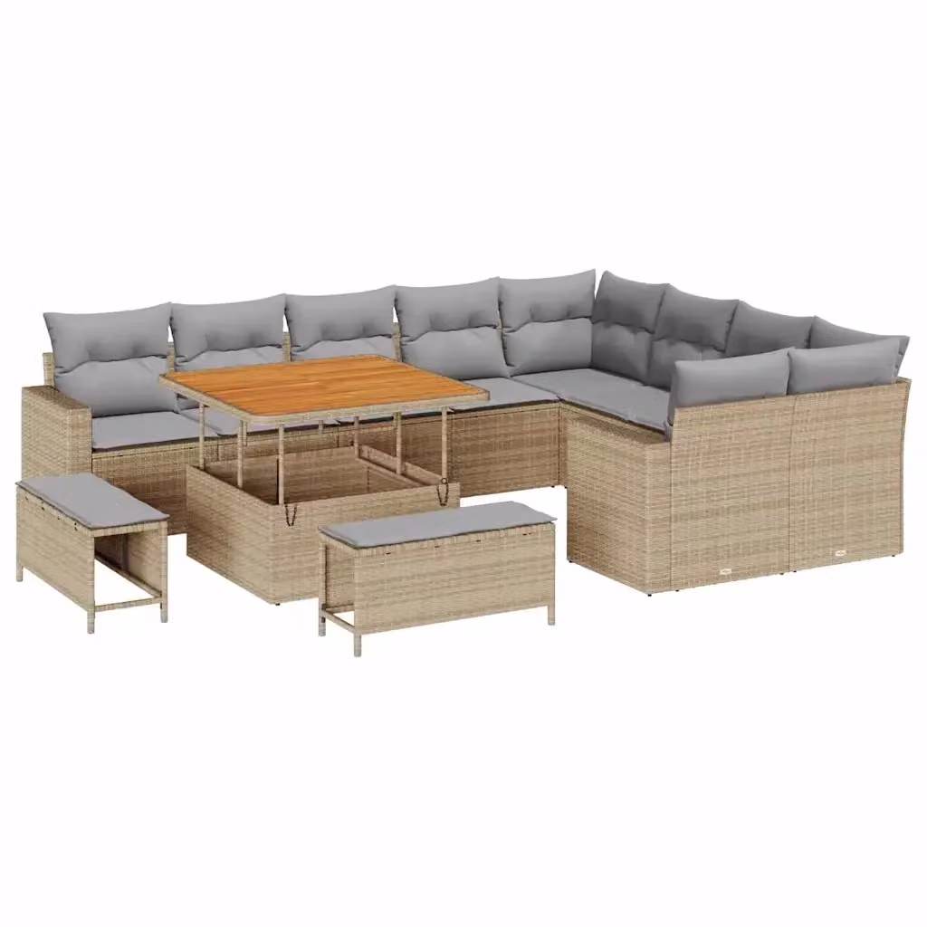 Set Divano da Giardino Moderno vidaXL a Forma a U con 13 Pezzi, Colore Grigio o Beige, Struttura in Acciaio Verniciato a Polvere e Cuscini Inclusi – 2