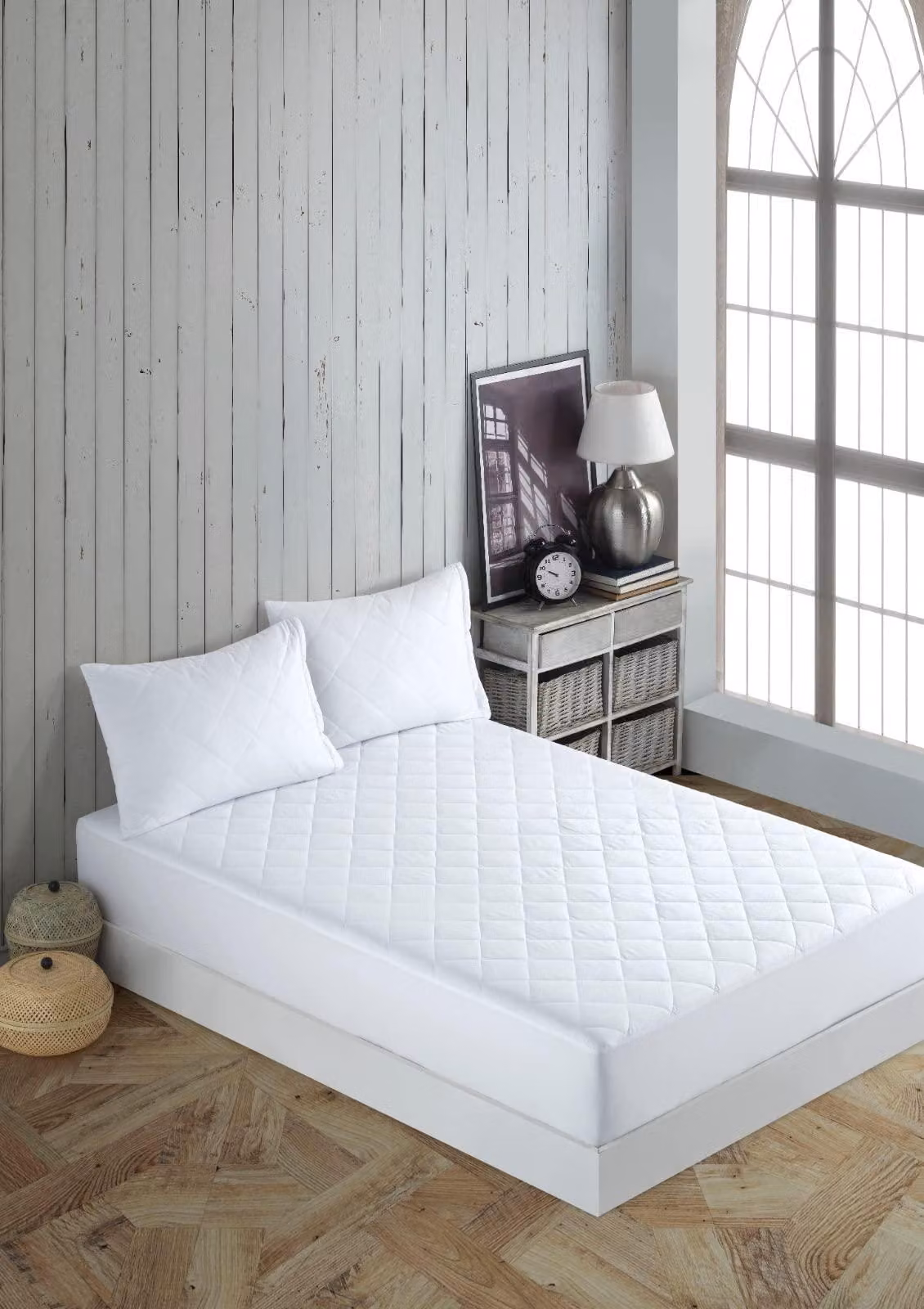 Coprimaterasso in cotone, 160x190/200 cm, bianco, traspirante