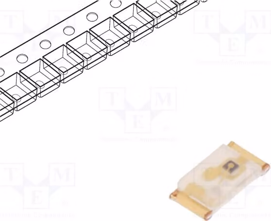 5 LED SMD 0603, angolo di emissione 120°, colore arancione, intensità luminosa 120÷300 mcd, dimensioni 1,6x0,8x0,25 mm, tensione di alimentazione 2,05÷2,5 V, codice prodotto KPG-1608SEKC-T LE