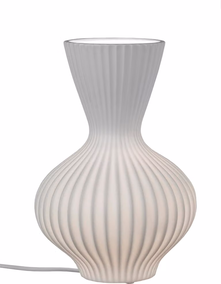 Lampada da tavolo in Vetroceramica bianca con scanalature 20 x 30 cm formano