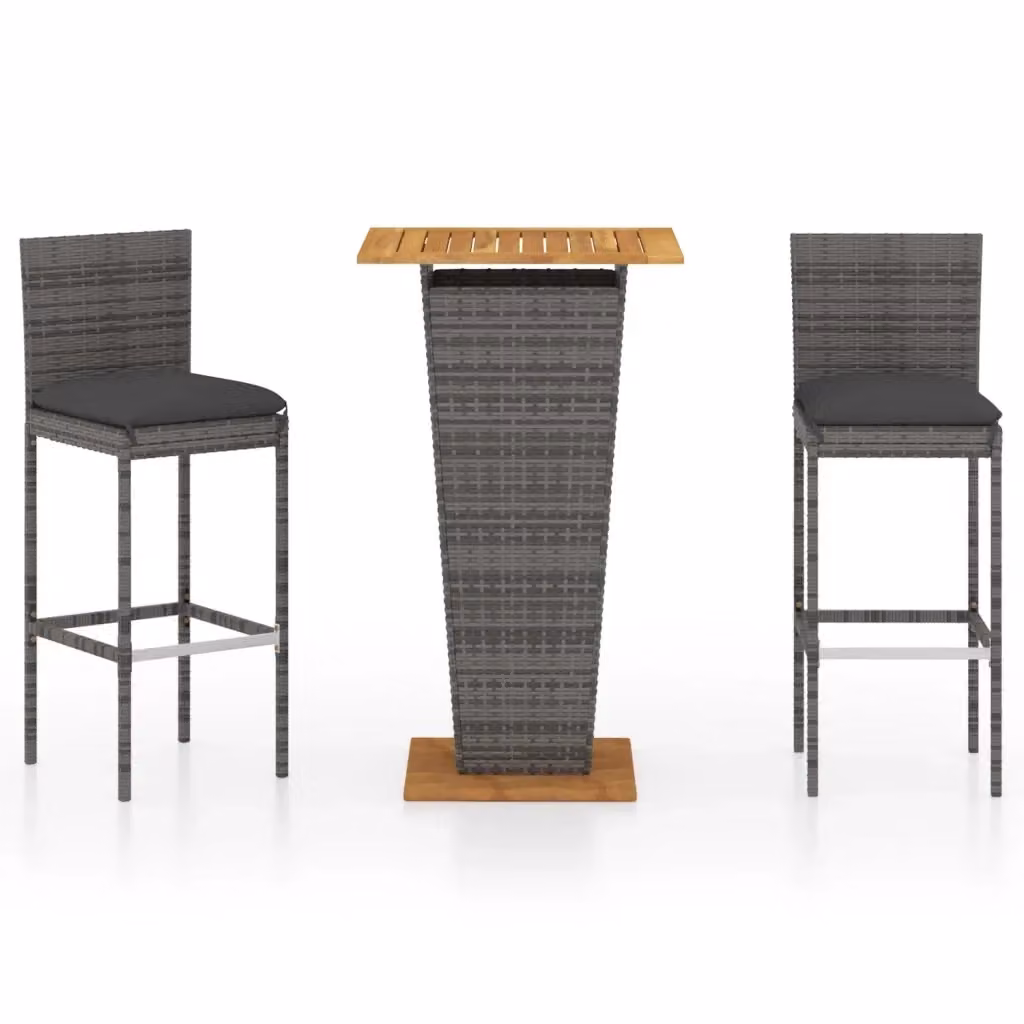 vidaXL Set Bar da Giardino Moderno in Legno di Acacia e Polyrattan Grigio Antracite – 2