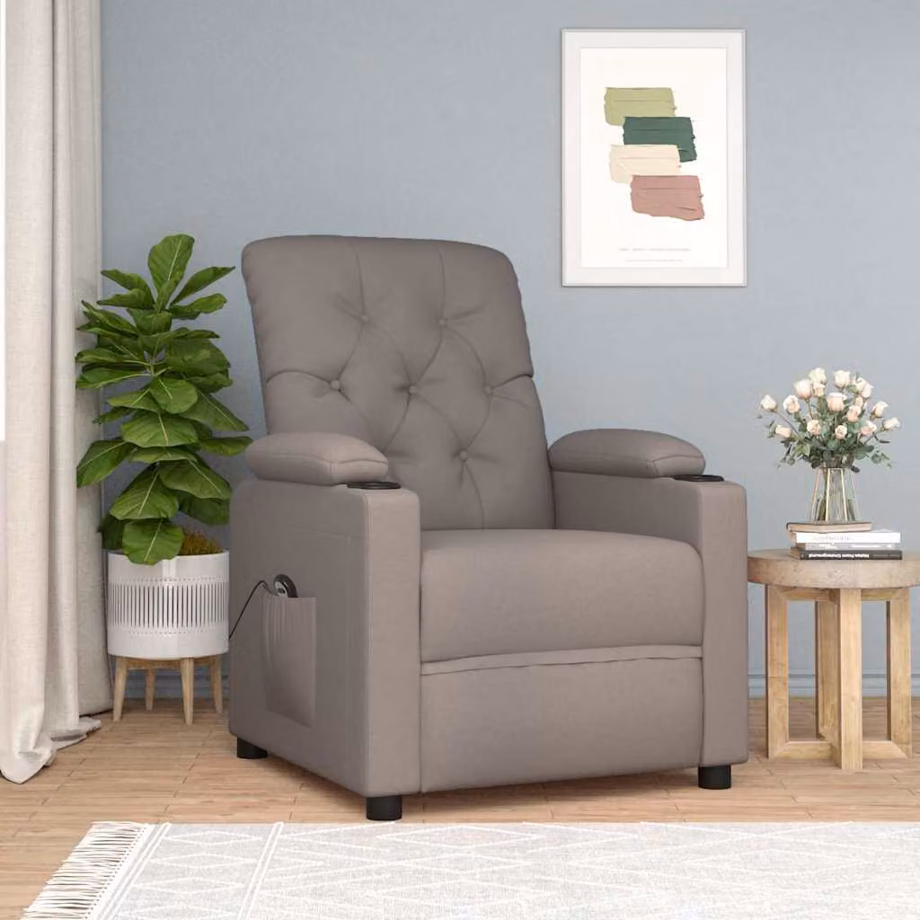 Poltrona elettrica reclinabile relax vidaXL in tessuto beige e grigio con struttura in legno e metallo
