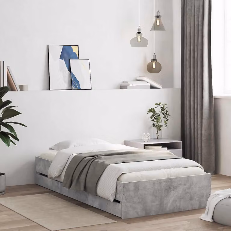 Letto con contenitore vidaXL in legno ingegnerizzato grigio Sonoma con cassetti