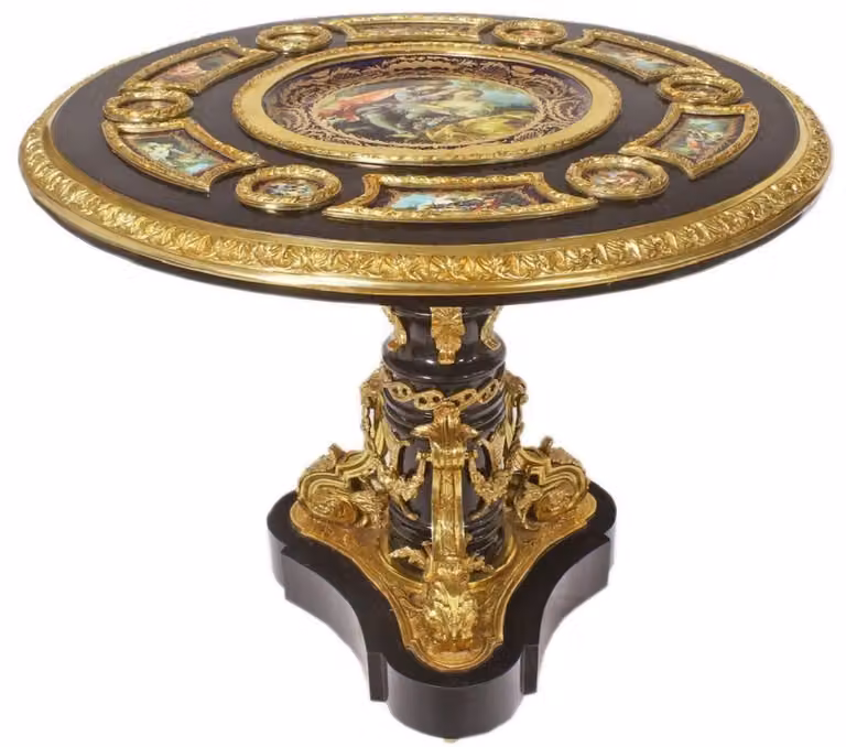 Casa Padrino Tavolo da pranzo barocco nero / multicolore / oro - Sontuoso tavolo da pranzo in legno massiccio in stile barocco - Mobili da sala da pranzo barocchi - Nobile & Magnifico