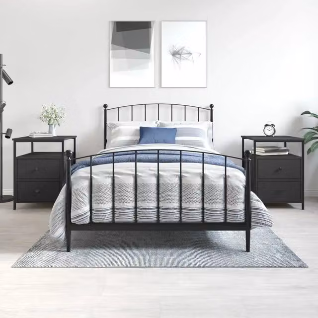 Set di 2 comodini sospesi vidaXL in stile industriale in legno e metallo nero opaco L/P/H: 44 x 45 x 60 cm