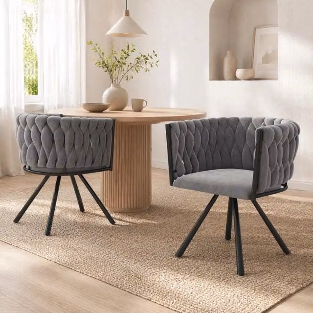 Set di 2 sedie da pranzo in velluto grigio con base metallica e seduta girevole