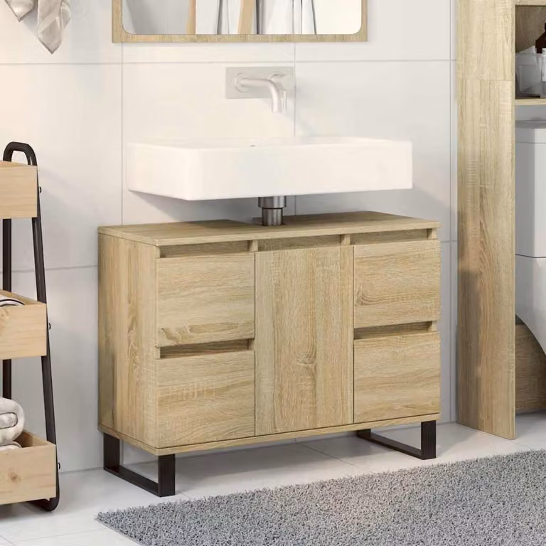 Mobile da bagno vidaXL in legno multistrato Rovere Sonoma marrone L: 80 cm, P: 33 cm, H: 60 cm