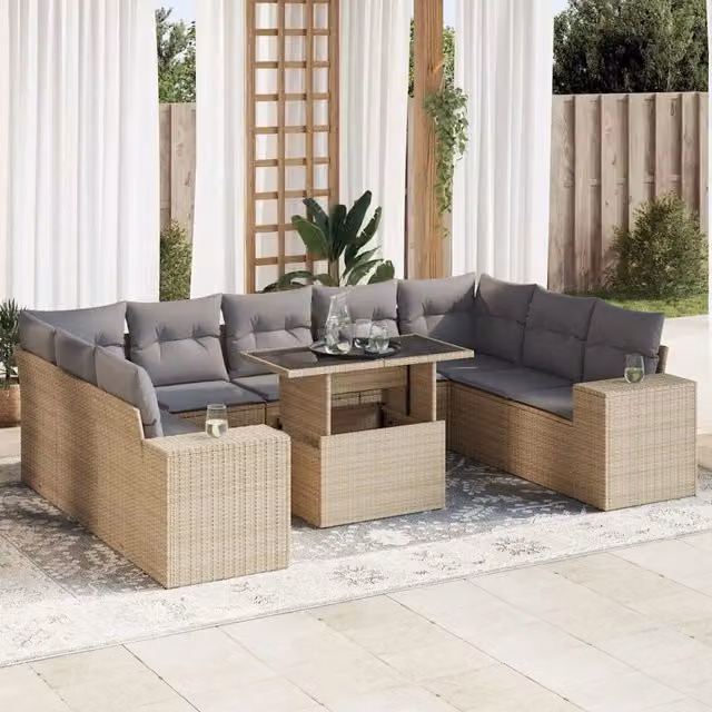 Set Divano da Giardino a L vidaXL con Cuscini Beige e Tavolino da Esterno in Polyrattan e Metallo