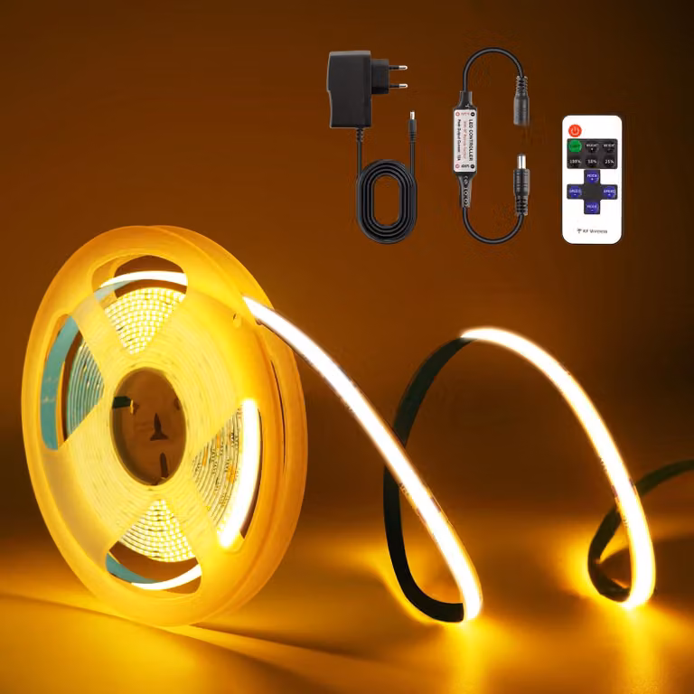 Striscia LED cob da 2 metri, 24V, luce calda, 320 LED per metro, con telecomando RF, illuminazione flessibile
