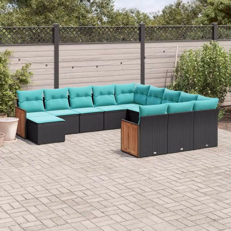 Maison Exclusive - Set da giardino 12 pezzi con cuscini, polyrattan nero