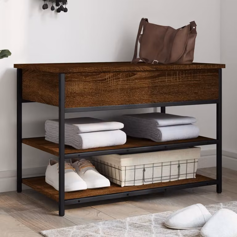vidaXL Panca Portascarpe in Rovere Marrone con Stile Industrial L/P/H: 70 x 42,5 x 50 cm