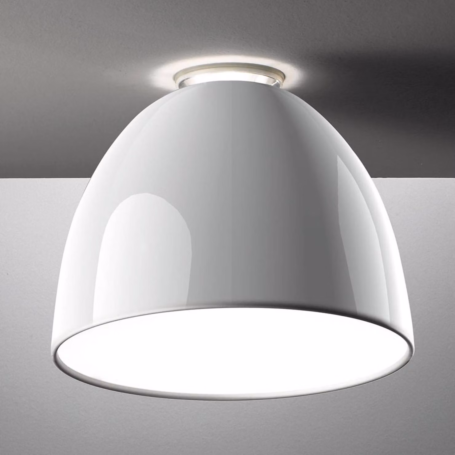 Artemide Plafoniera di design Nur Mini Gloss, dimmerabile, Bianco / Opale, Soggiorno / Sala da pranzo, Alluminio, Design, Plafoniera