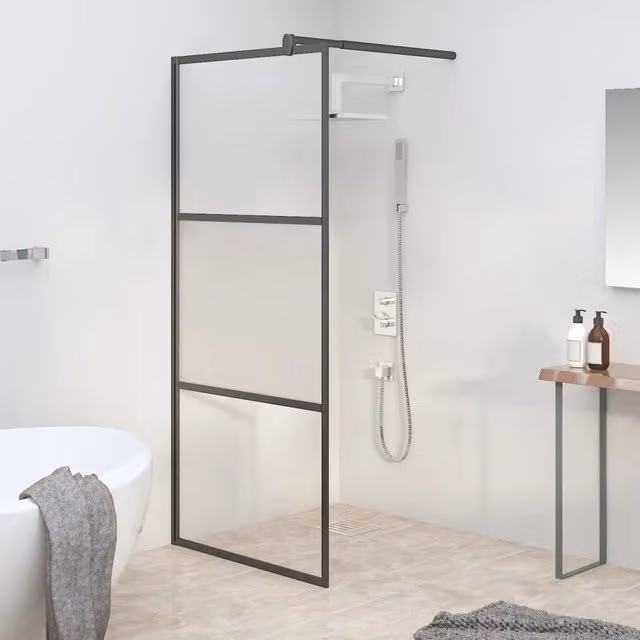Parete Doccia Walk in vidaXL Rettangolare in Vetro Semi Smerigliato Nero L: 90 cm, H: 195 cm