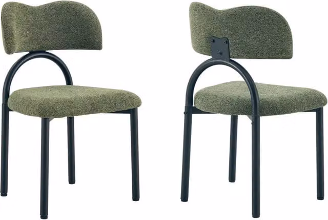 Set di 2 sedie da sala da pranzo Chicfurn moderne con seduta e schienale imbottiti in tessuto e struttura in metallo nero, disponibili in verde o nero