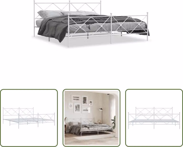 The Living Store Struttura letto con testiera e pediera in metallo bianco 200x200 cm