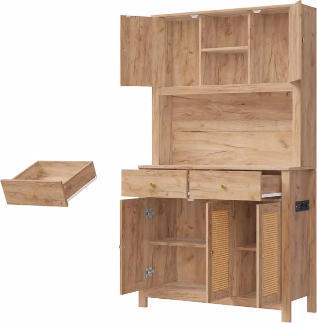 Mobile contenitore alto con ante rattan e cassetti ¨C Minimal ¨C 100x40x180 cm per soggiorno sala da pranzo