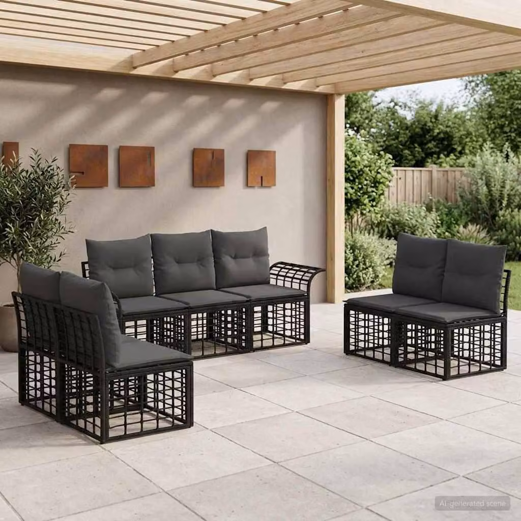 Maison Exclusive - Set da esterno per divano, 7 pezzi, nero e grigio scuro, in poliestere